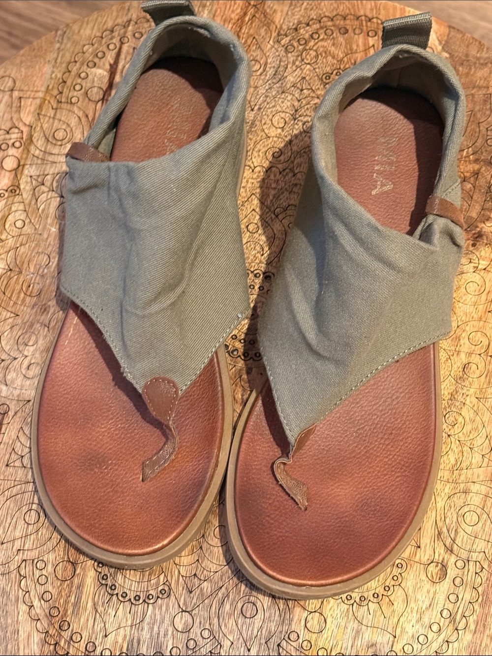 MIA Olive Canvas Toe-Loop Sandals with Brown Footbed